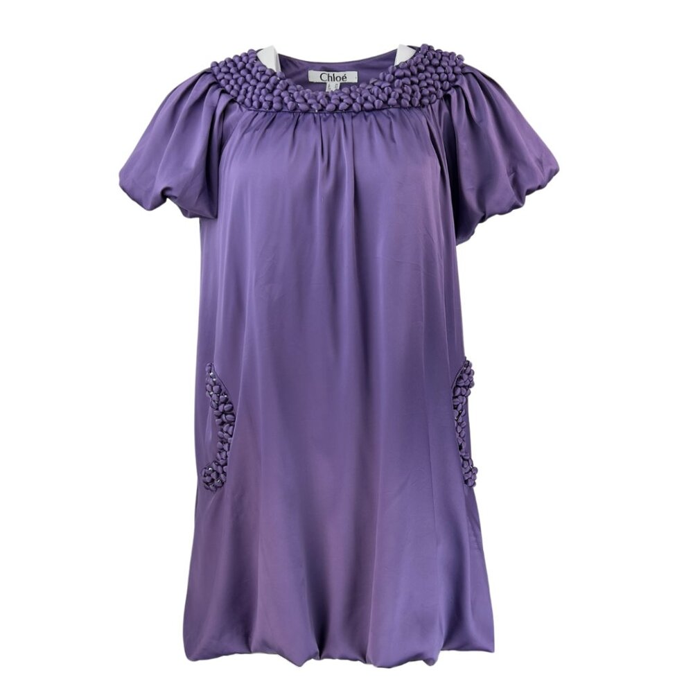 Chloe Purple Satin Balloon Hem Dress